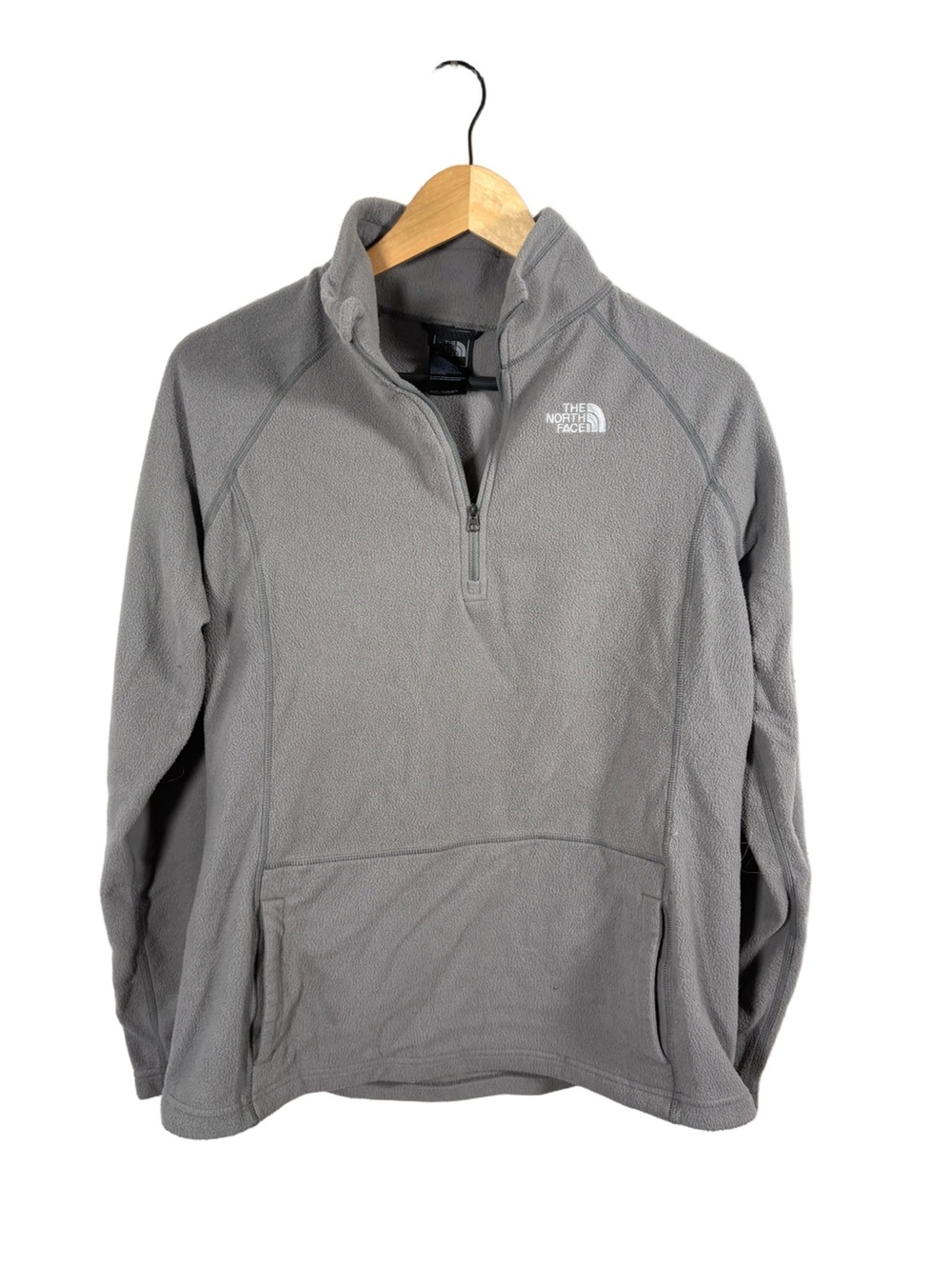 The North Face Womens L Gray Fleece Quarter Zip Pullover Kangaroo Pocket